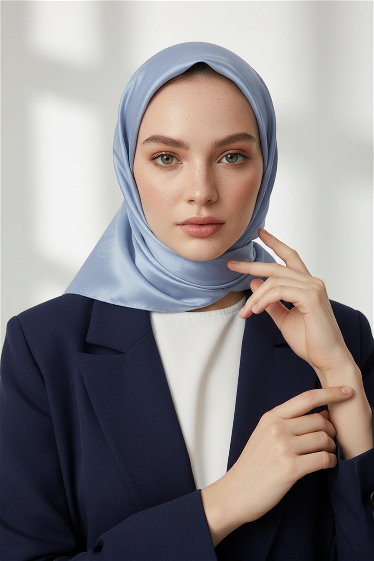 Viskon Twill İpek Az Hatalı Mavi Renkli 90x90 Düz Eşarp Dikim Şekli : El Dikişi