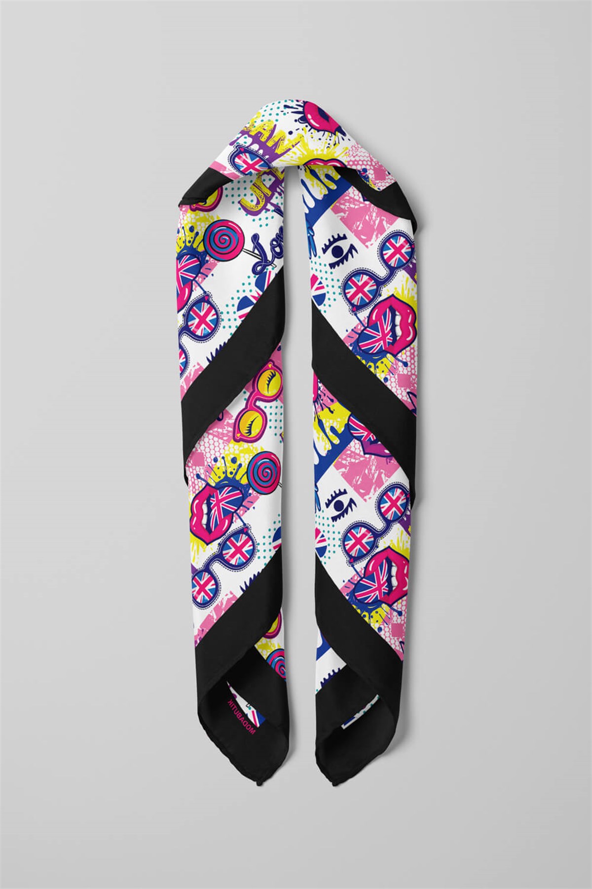 Violla V28 Kadın Pembe Mavi London Desen Desenli 50x50 Bandana HYL DG0774-22