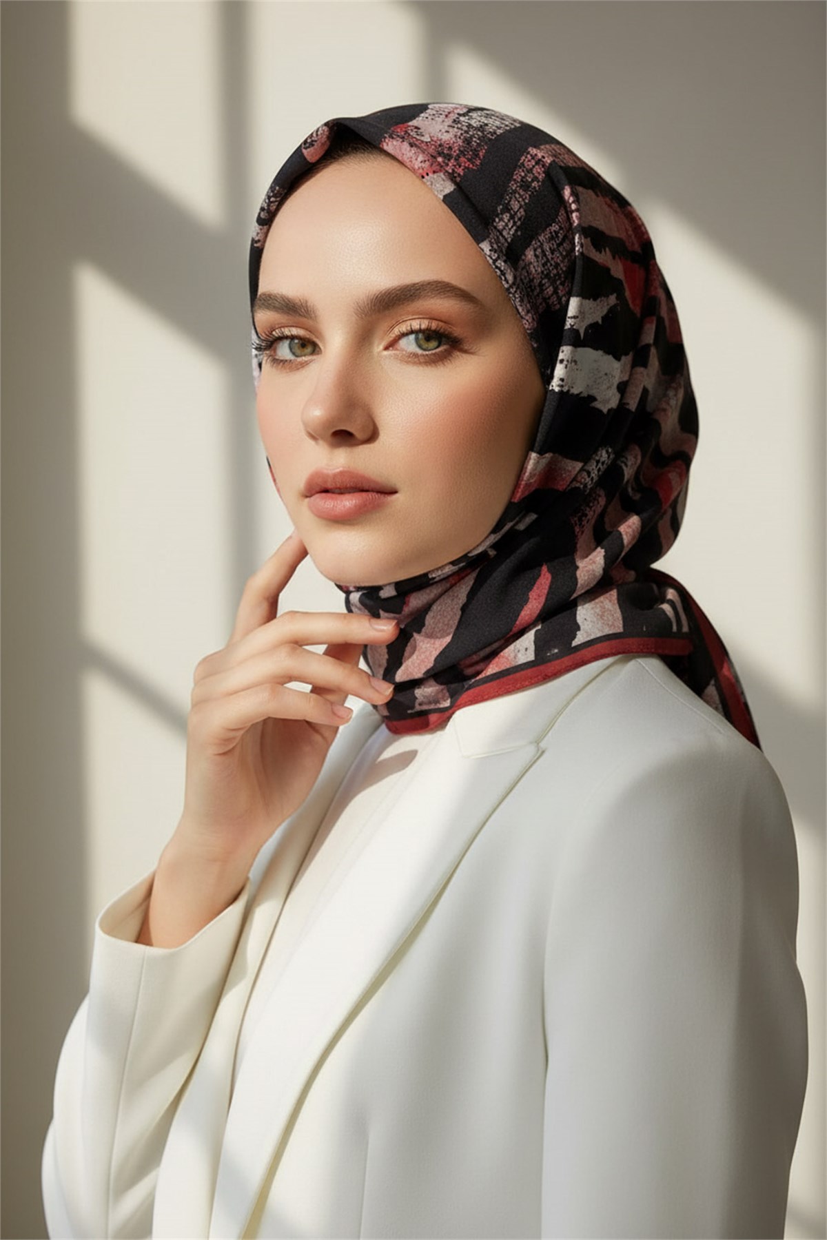 KREP ZEBRA DESENLİ BORDO - SİYAH RENKLİ 75X195 KIRIŞMAZ ŞAL