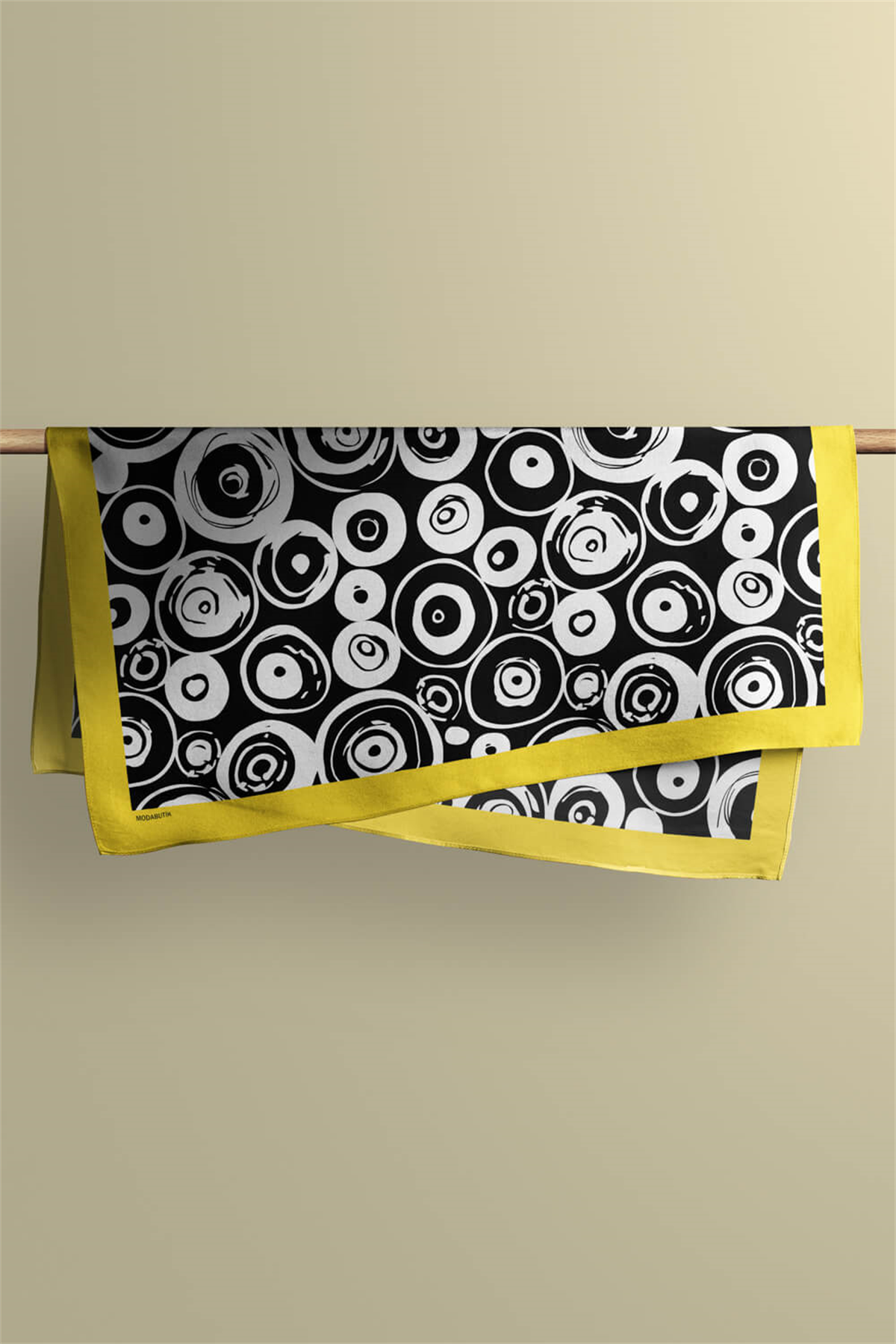 F51 Kadın Halka Desenli Bandana 50x50 Siyah Beyaz DG0327-22