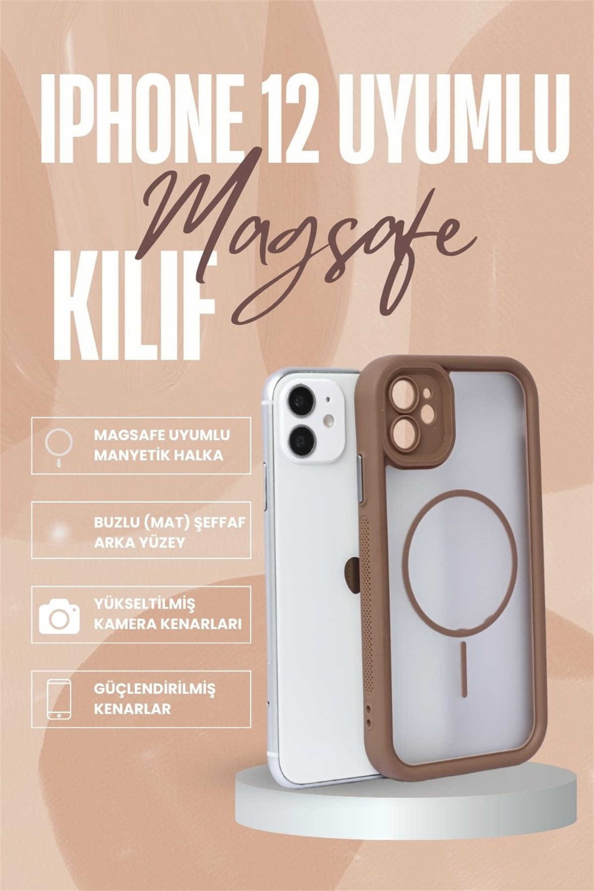 iPhone 12 Kılıf – Kamera Korumalı – MagSafe Uyumlu – Haki Renk – Mat Silikon Telefon Kılıfı