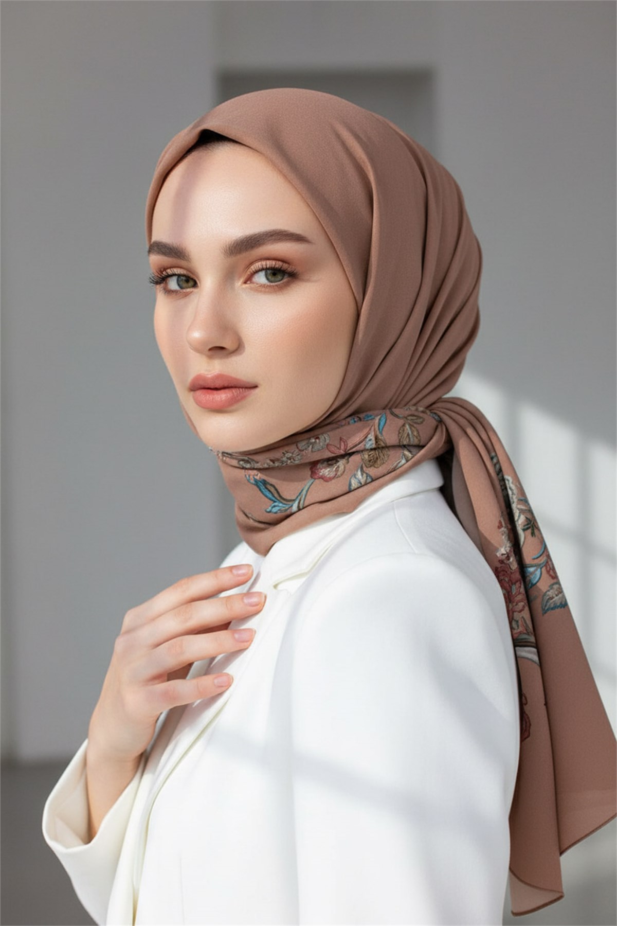 KREP NAKIŞ ÇİÇEK DESENLİ BAKIR RENKLİ 75X195 KIRIŞMAZ ŞAL