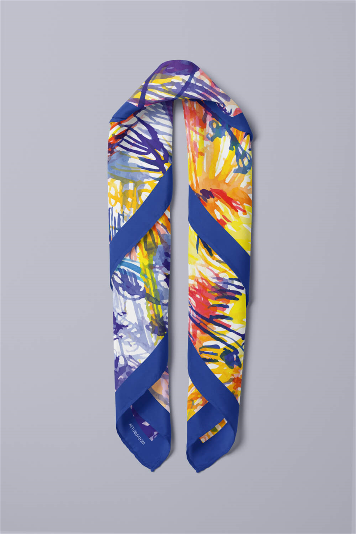 D106 Kadın Yağlı Boya Desenli Bandana 50x50 Sarı DG0299-22