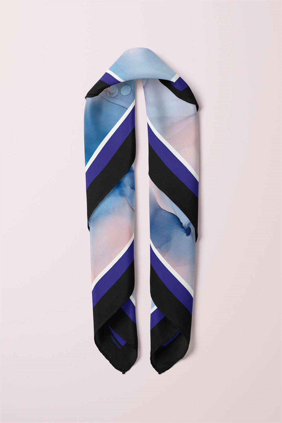 Y85 Kadın Pudra Mavi Batik Desenli 50x50 Bandana HYL DG01659-22