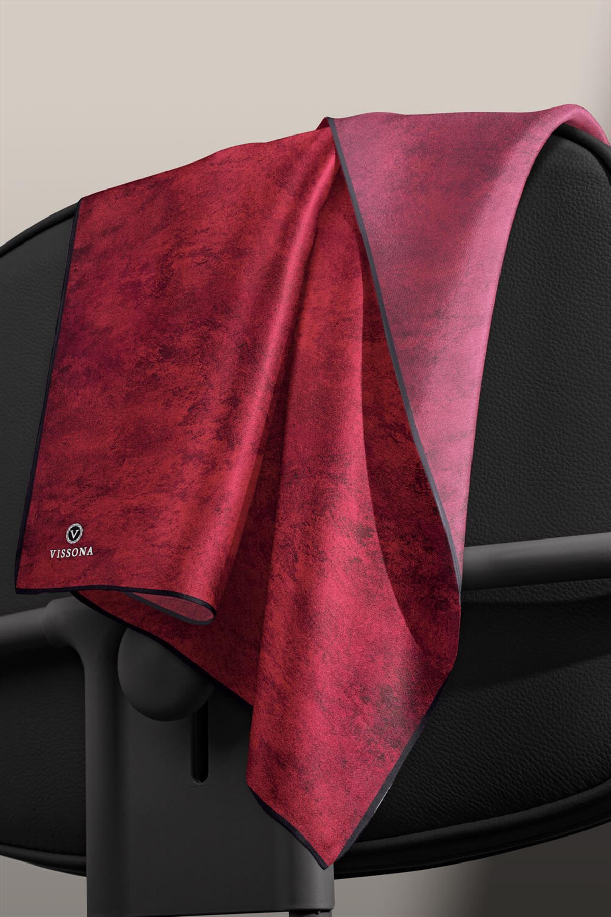 %100 Twill İpek Doku Desenli Bordo Renkli 90x90 Eşarp Dikim Şekli : El Dikişi