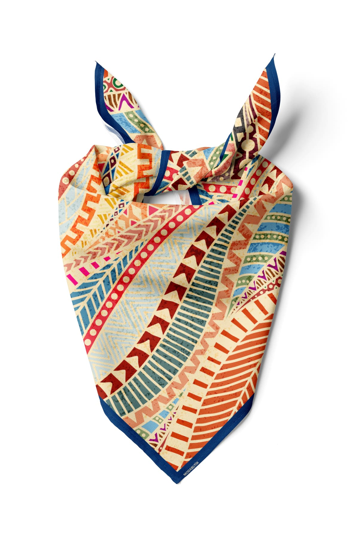 Kadın Zigzag Desenli Bandana 50x50 Sarı Turuncu DG0491-22 Snz