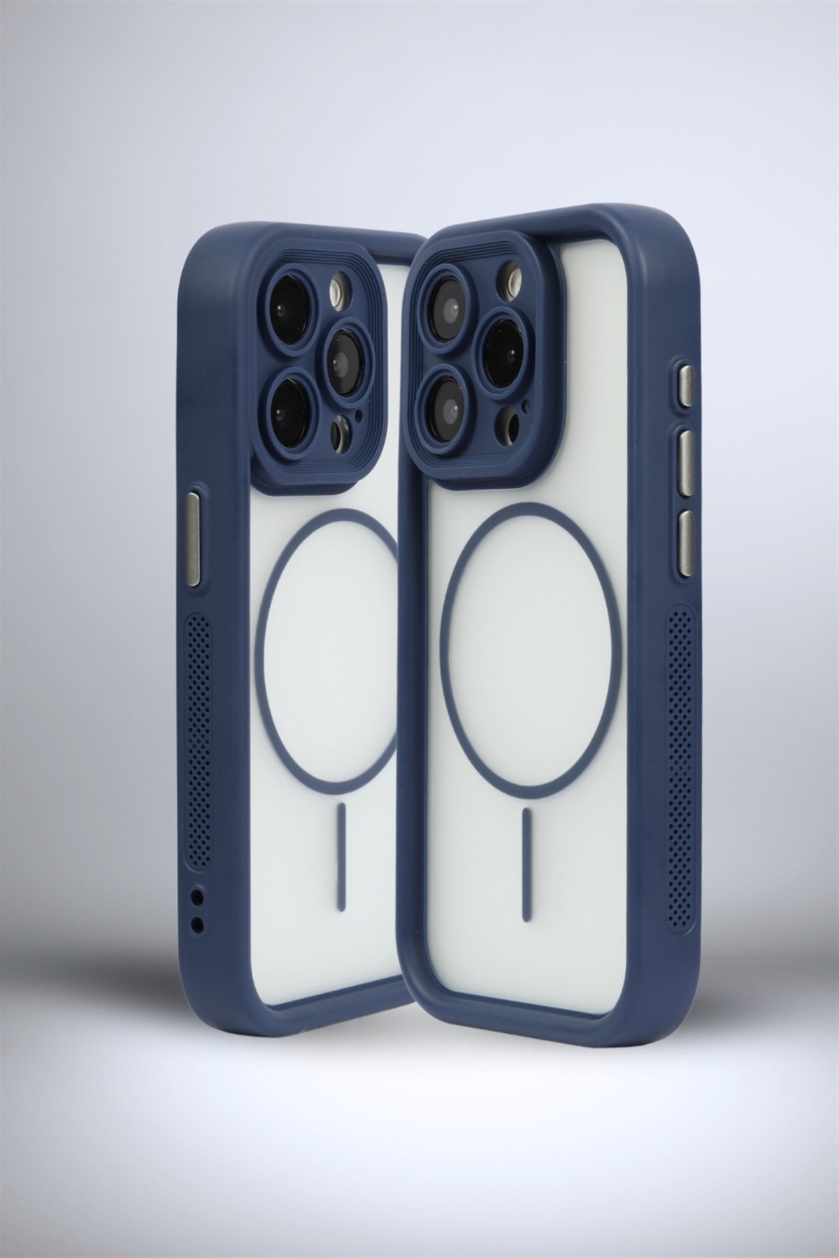iPhone 16 Pro Uyumlu Kamera Korumalı Magsafe Wireless Şarj Özellikli Mat Silikon Lacivert renkli Silikon Telefon Kılıfı