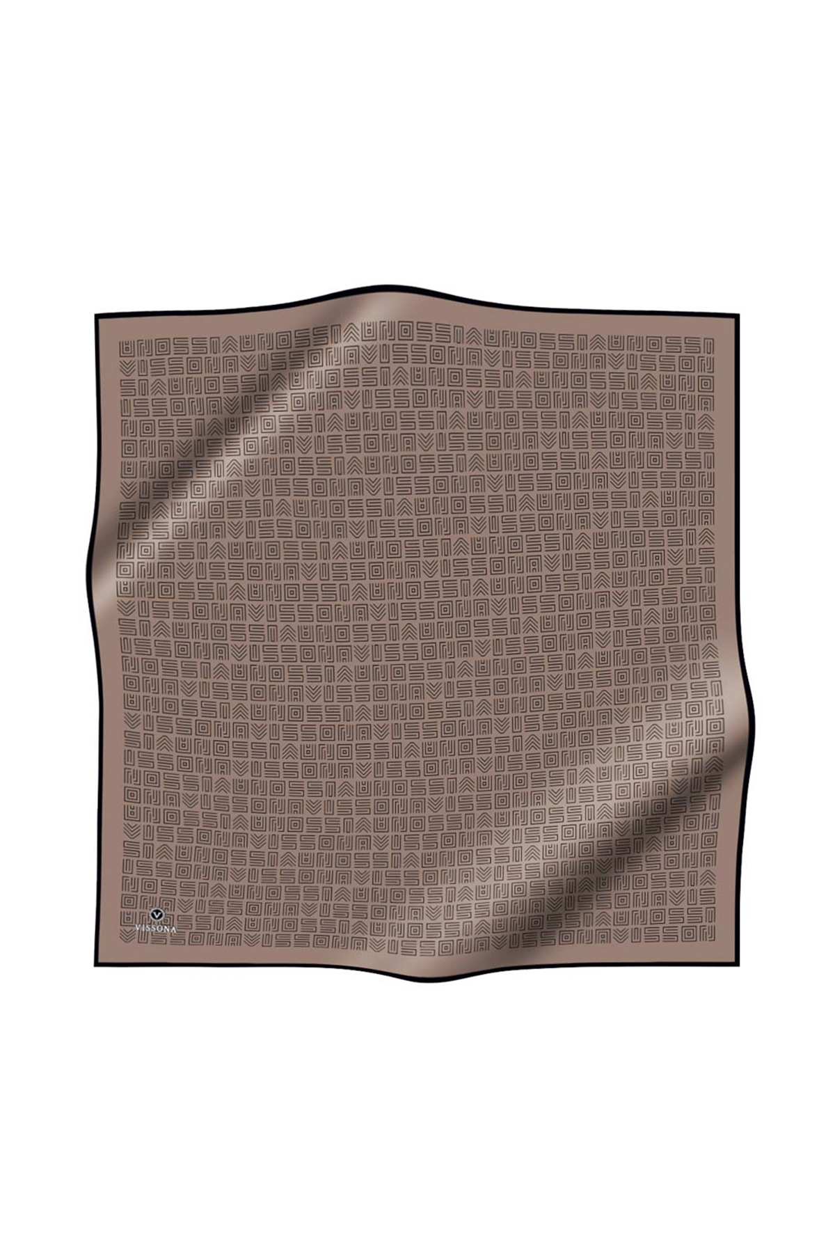 %57 İPEK %43 VİSKON Twill İpek Etnik Motif Desenli Vizon - Siyah Renkli 90x90 Eşarp Dikim Şekli : El Dikişi