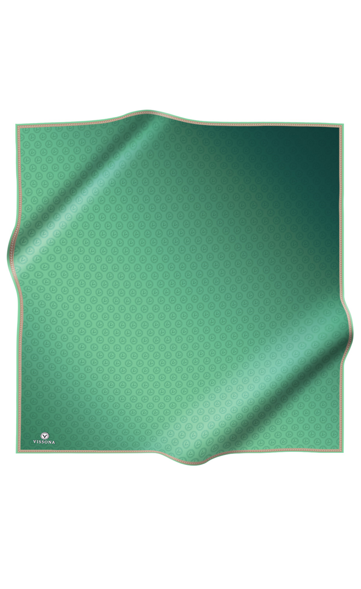 %100 Twill İpek Monogram Desenli Zümrüt Yeşili Renkli 90x90 Eşarp Dikim Şekli : El Dikişi