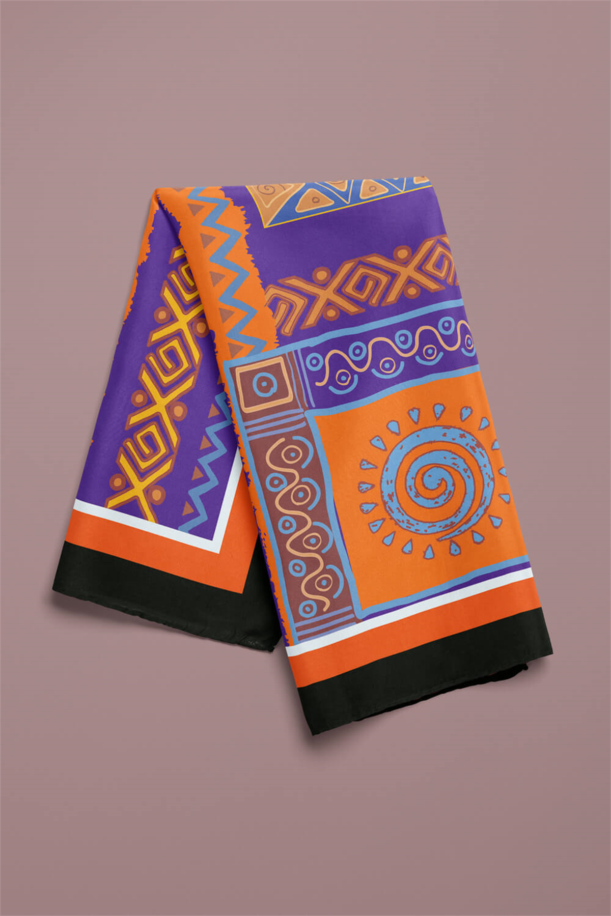 H19 Kadın turuncu etnik desenli 50x50 Bandana