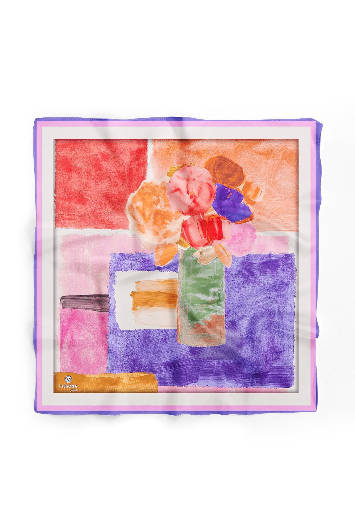 %100 İpek Kadın Desenli Bandana 80x80