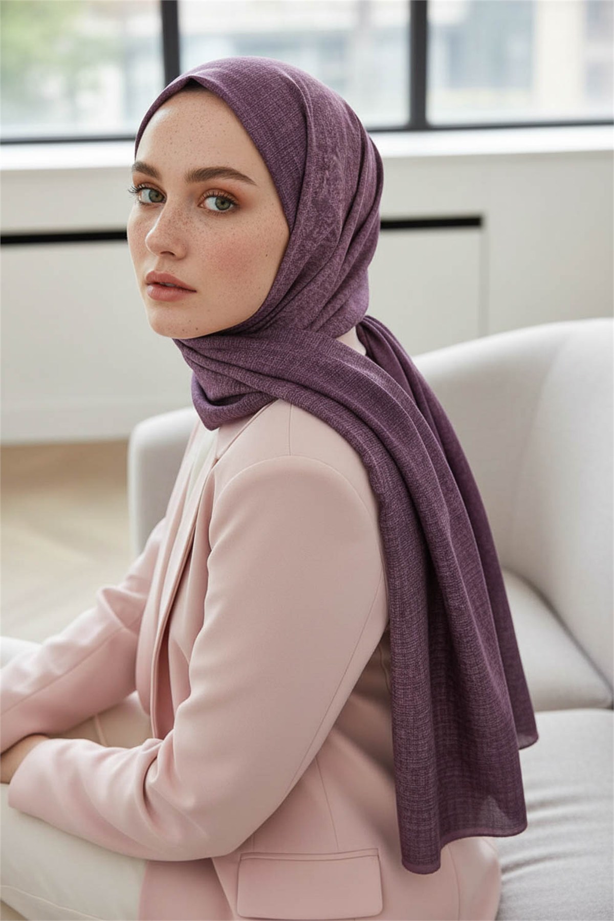 KREP DOKU DESENLİ PEMBE RENKLİ 75X195 KIRIŞMAZ ŞAL