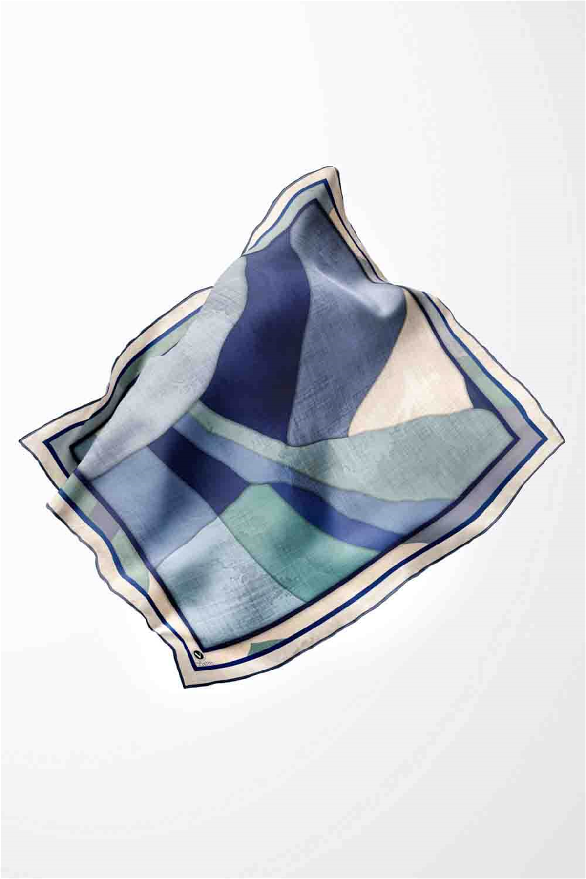 Twill Geometrik Desenli İndigo Renkli 90x90 Eşarp (İpek İçermez) Kenar Dikiş Şekli El Dikişli