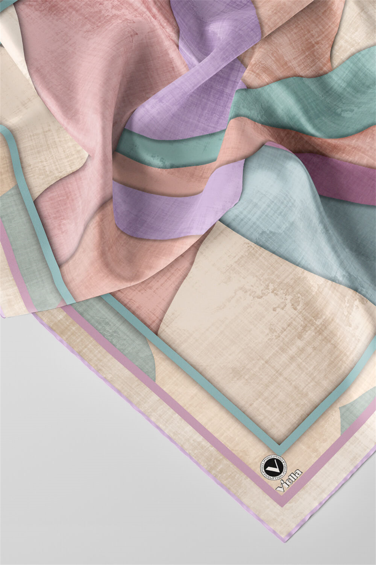 Twill Geometrik Desenli Lila Renkli 90x90 Eşarp (İpek İçermez) Kenar Dikiş Şekli El Dikişli