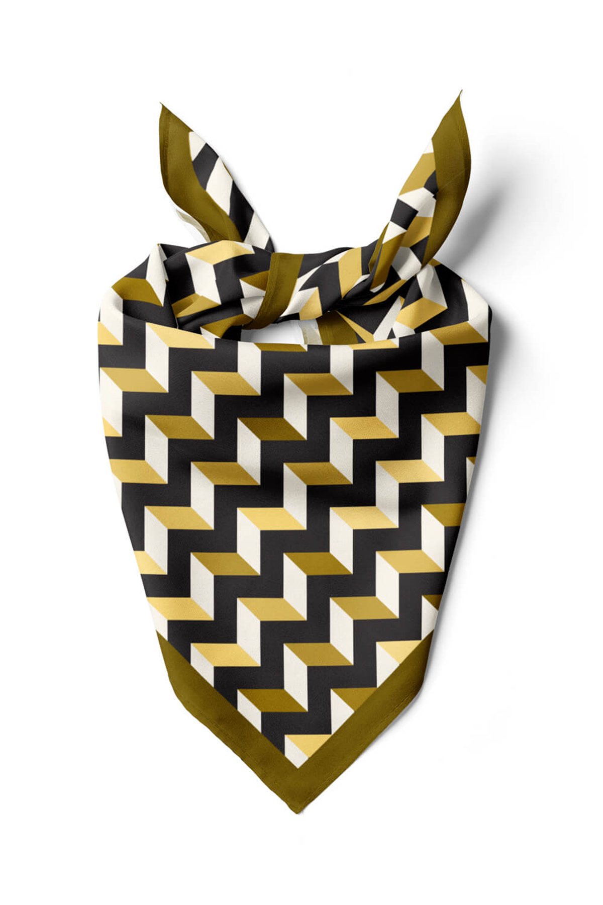 D120 Kadın Üçgen Desenli Bandana 50x50 Sarı DG0328-22