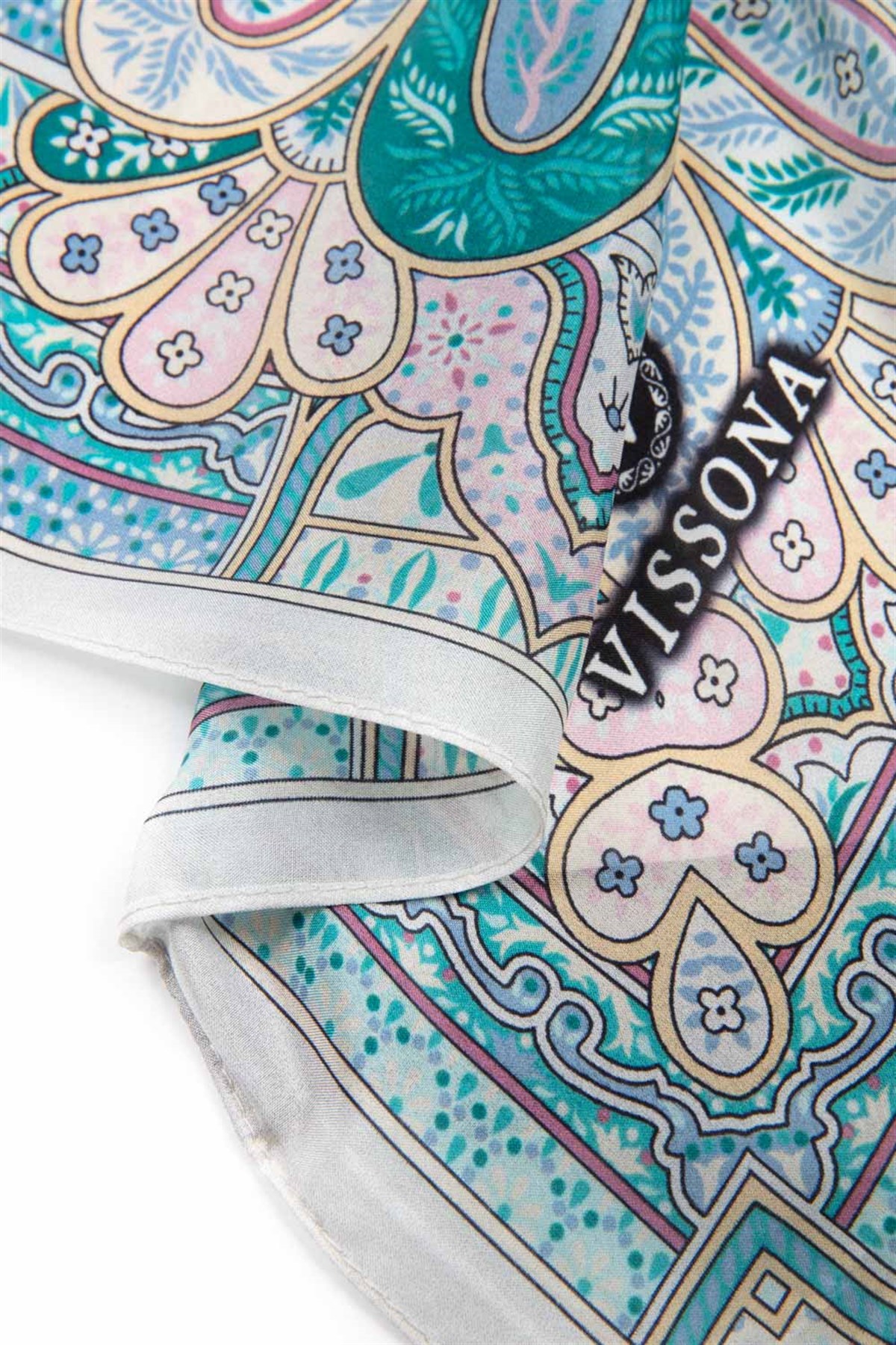 100% İpek Etro Desenli Gri - Gül Kurusu Renkli 92x210 Şal