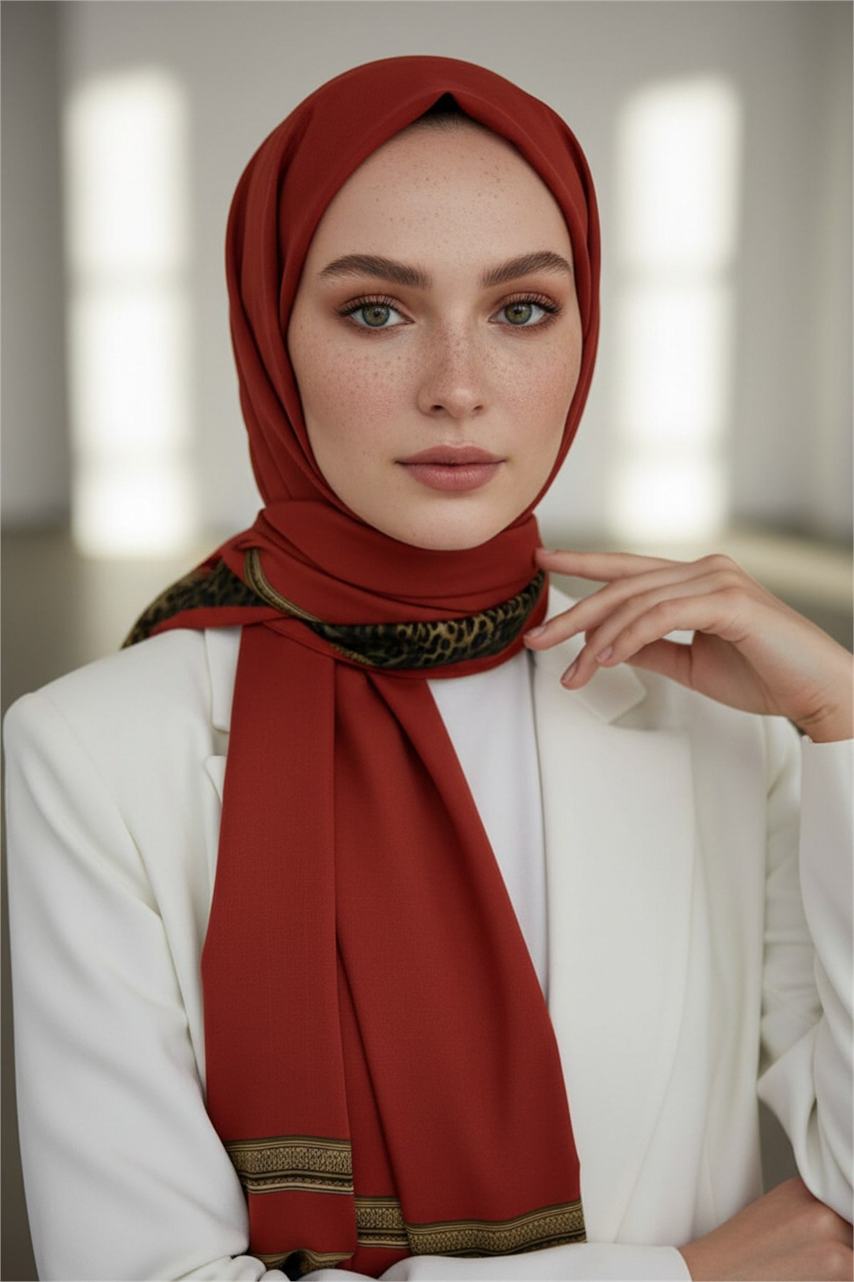 KREP LEOPAR BORDÜR DESENLİ BORDO RENKLİ 75X195 KIRIŞMAZ ŞAL