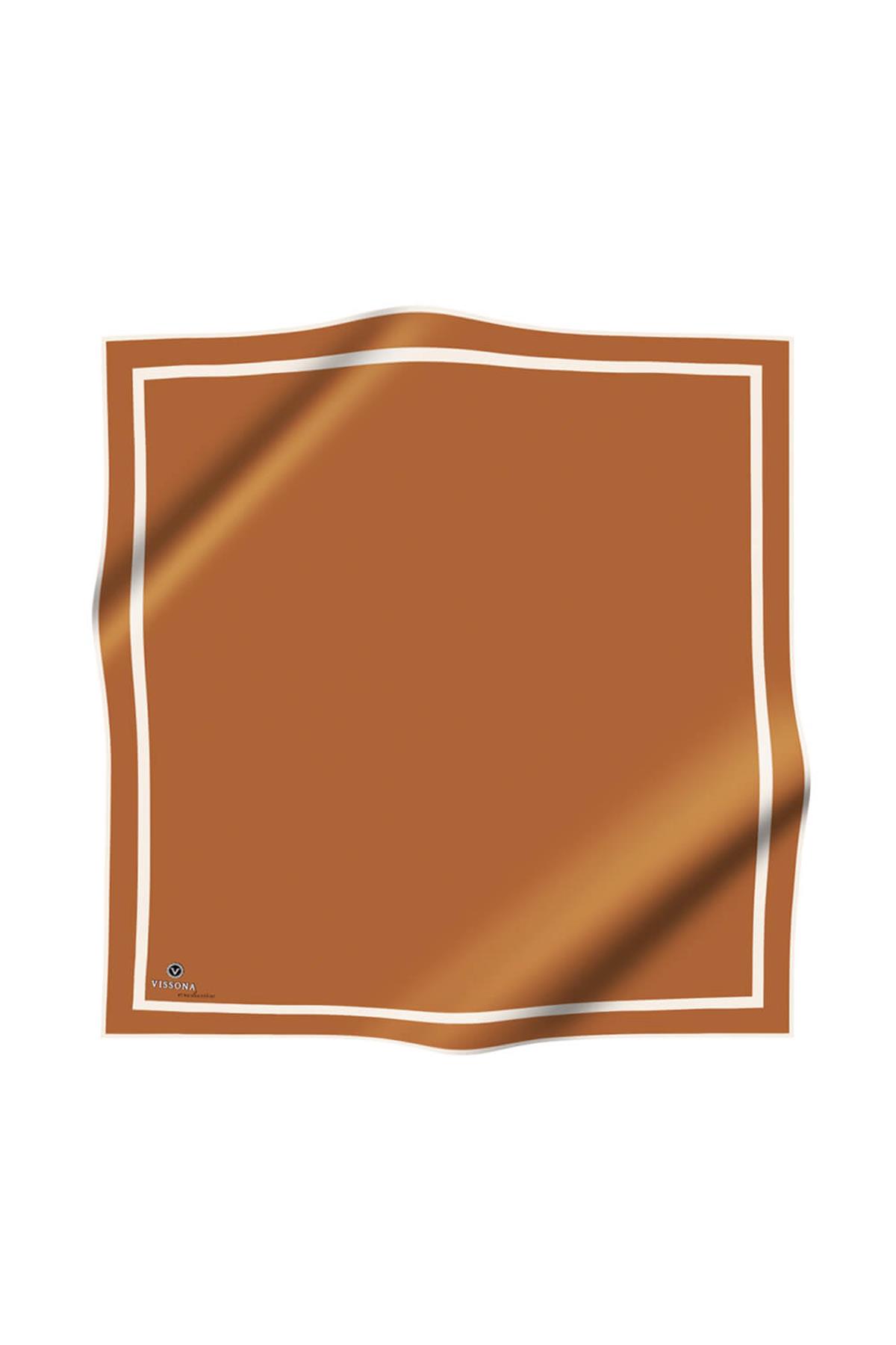 100% Twill İpek Düz Renk Bordür Desenli Hardal - Krem Renkli Daha Tok Exclusive Serisi 90x90 Dikim Şekli : El Dikişi Eşarp