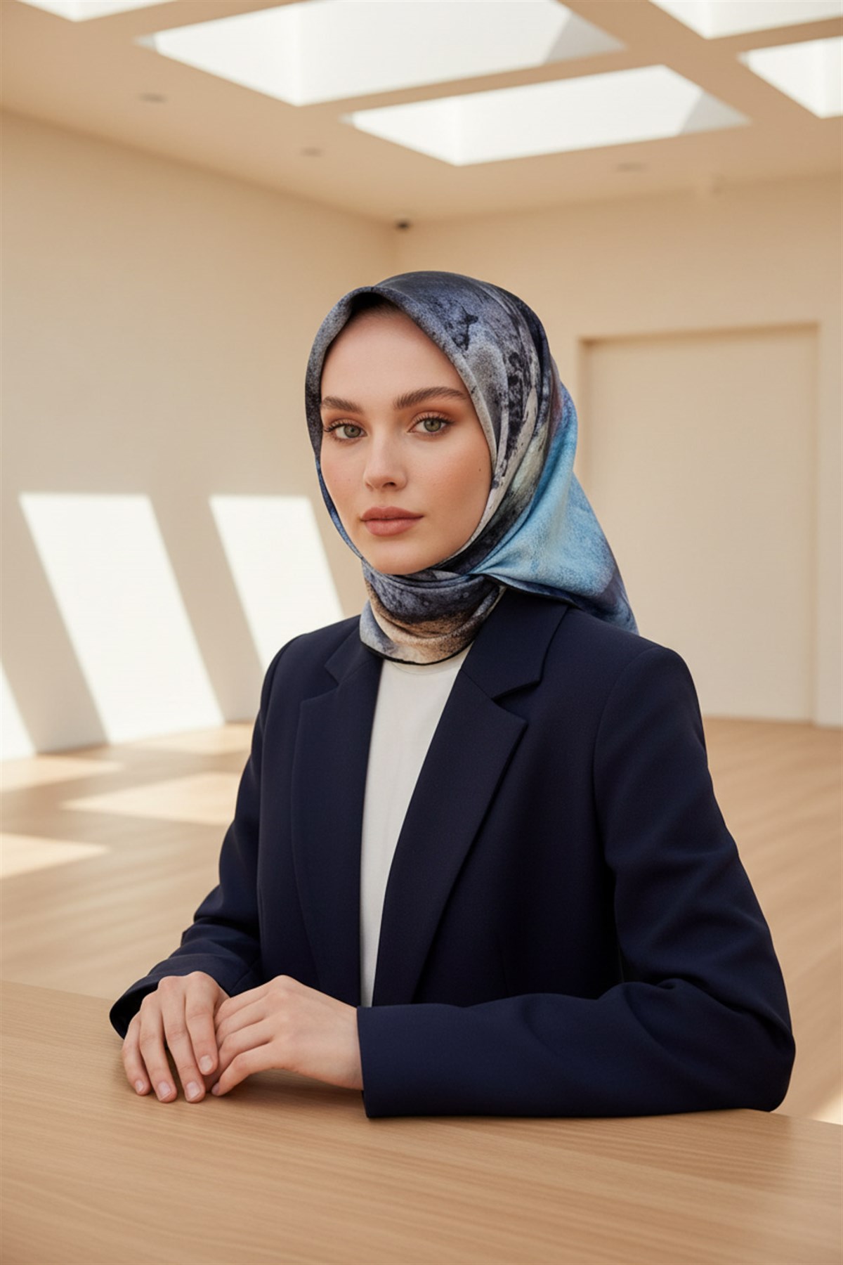 % 57 İPEK % 43 VİSKON Twill İpek Dokulu Ve Geometrik Desenli Bebe Mavisi - Mint Yeşili Renkli 90x90 Eşarp Dikim Şekli : El Dikişi
