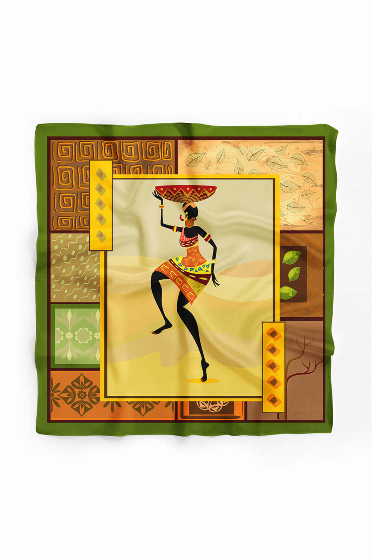 F23 Kadın African Desenli Bandana 50x50 Kahve DG0248-2