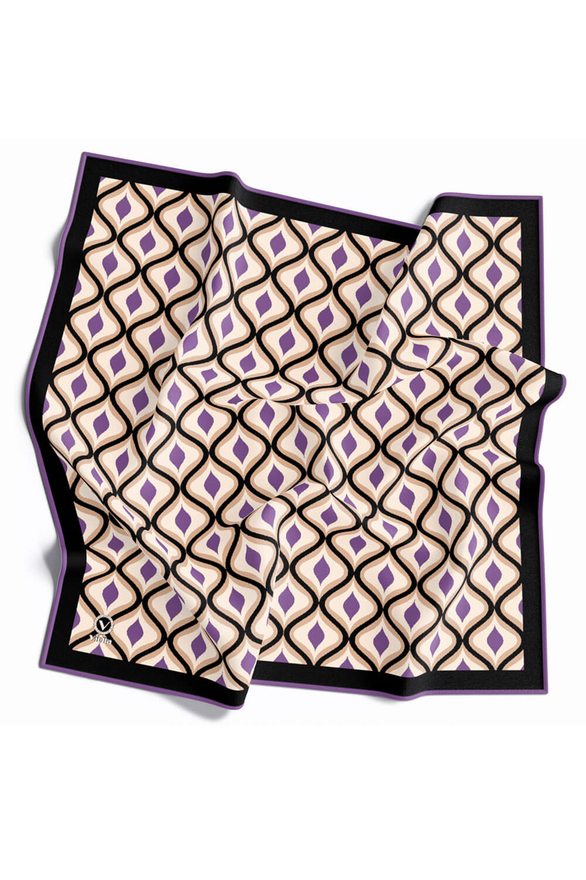 Twill Geometrik Daire Desenli Lila Renkli 90x90 Eşarp (İpek İçermez) Dikim Şekli : El Dikişi