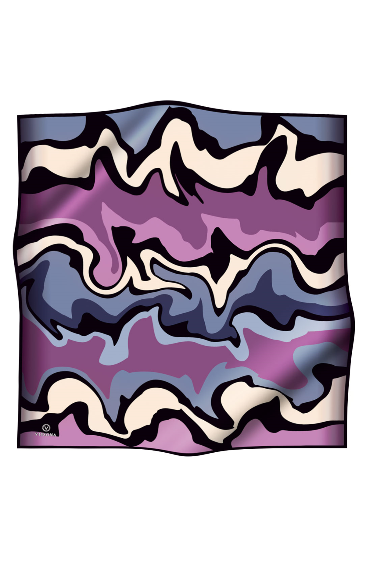 % 57 İPEK % 43 VİSKON Twill İpek Dalga Desenli İndigo - Lila Renkli 90x90 Dikim Şekli : El Dikişi Eşarp