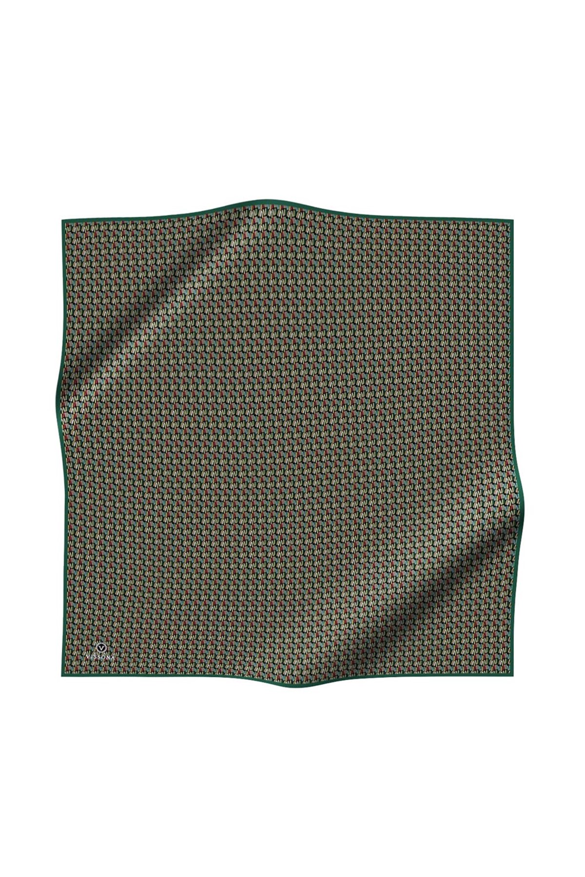 %100 Twill İpek Çizgi Desenli Siyah - Petrol Yeşili Renkli 90x90 Eşarp Dikim Şekli : El Dikişi