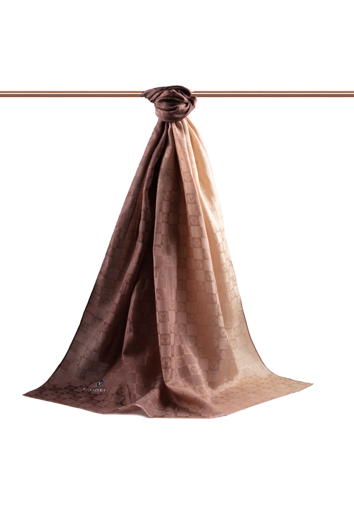 Vissona %57 İPEK %43 PAMUK Degrade Desenli Gold - Gold Renkli Şal -  70x190 Dikiş Tipi İtalyan Dikişli