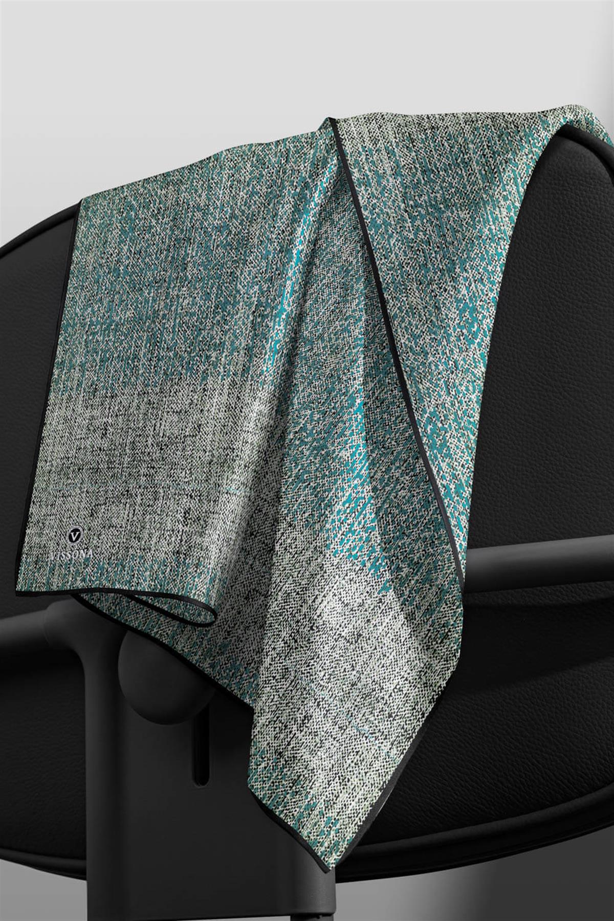 %100 Twill İpek Dokulu Desen Mint Yeşili - Su Yeşili Renkli 90x90 Eşarp Kenar Dikiş Şekli El Dikişli