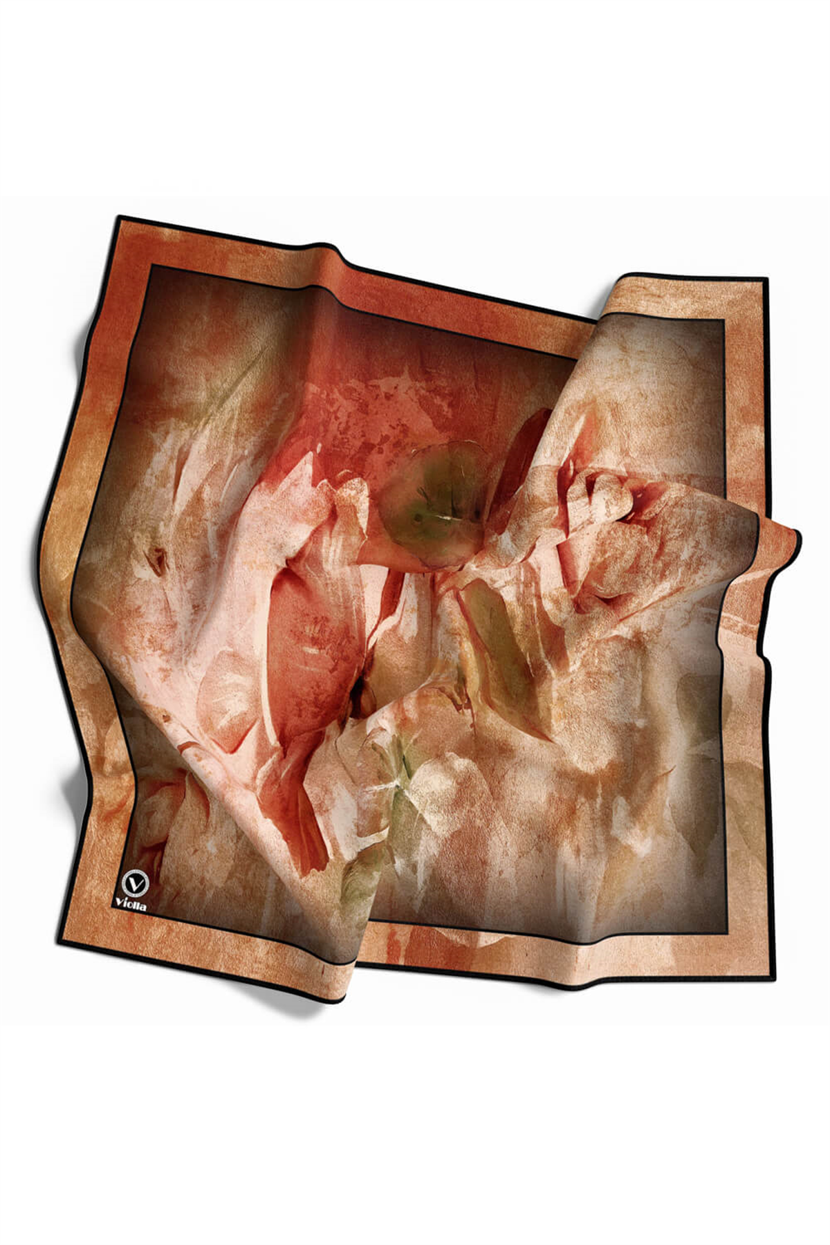 Twill Sulu Boyalı Çiçek Desenli Bordo Renkli 90x90 Eşarp (İpek İçermez) Kenar Dikiş Şekli El Dikişli