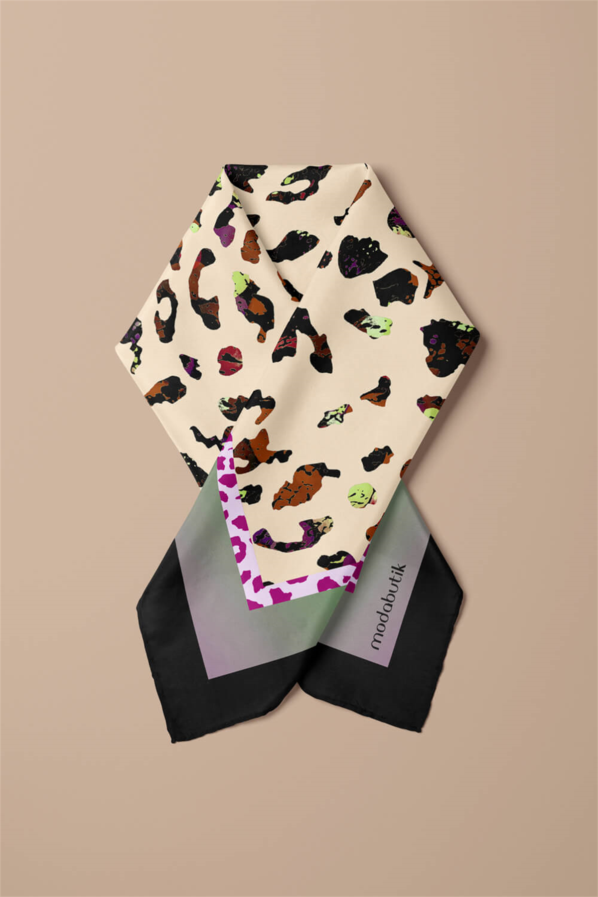 Kadın Krem Doğa Desenli 50x50 Bandana HYL DG01421-22