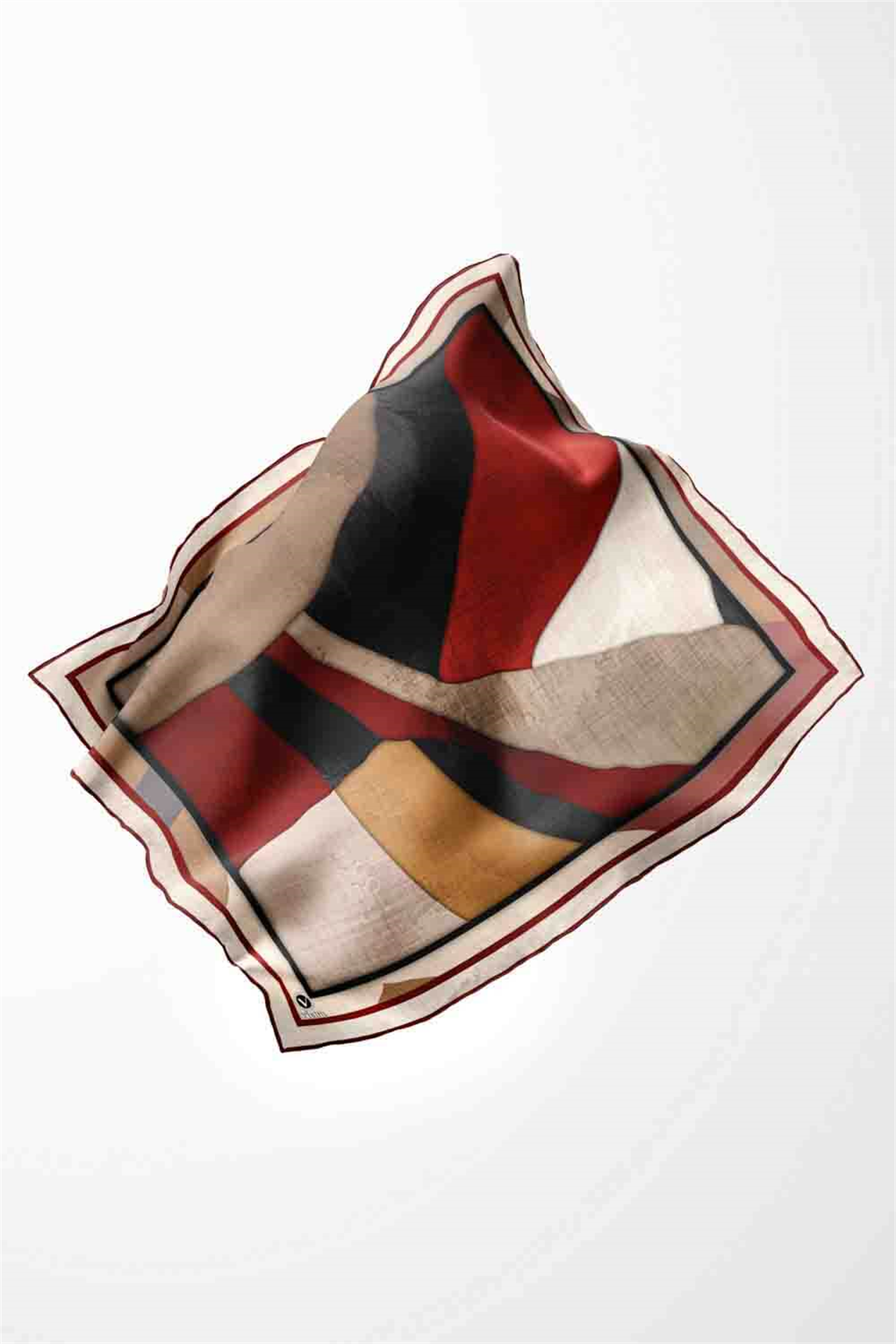 Twill Geometrik Desenli Bordo Renkli 90x90 Eşarp (İpek İçermez) Kenar Dikiş Şekli El Dikişli