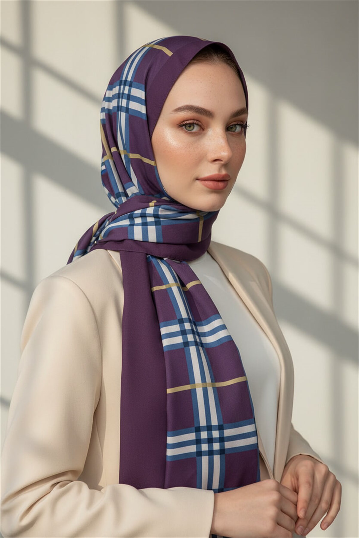 KREP EKOSE DESENLİ MÜRDÜM RENKLİ 75X195 KIRIŞMAZ ŞAL