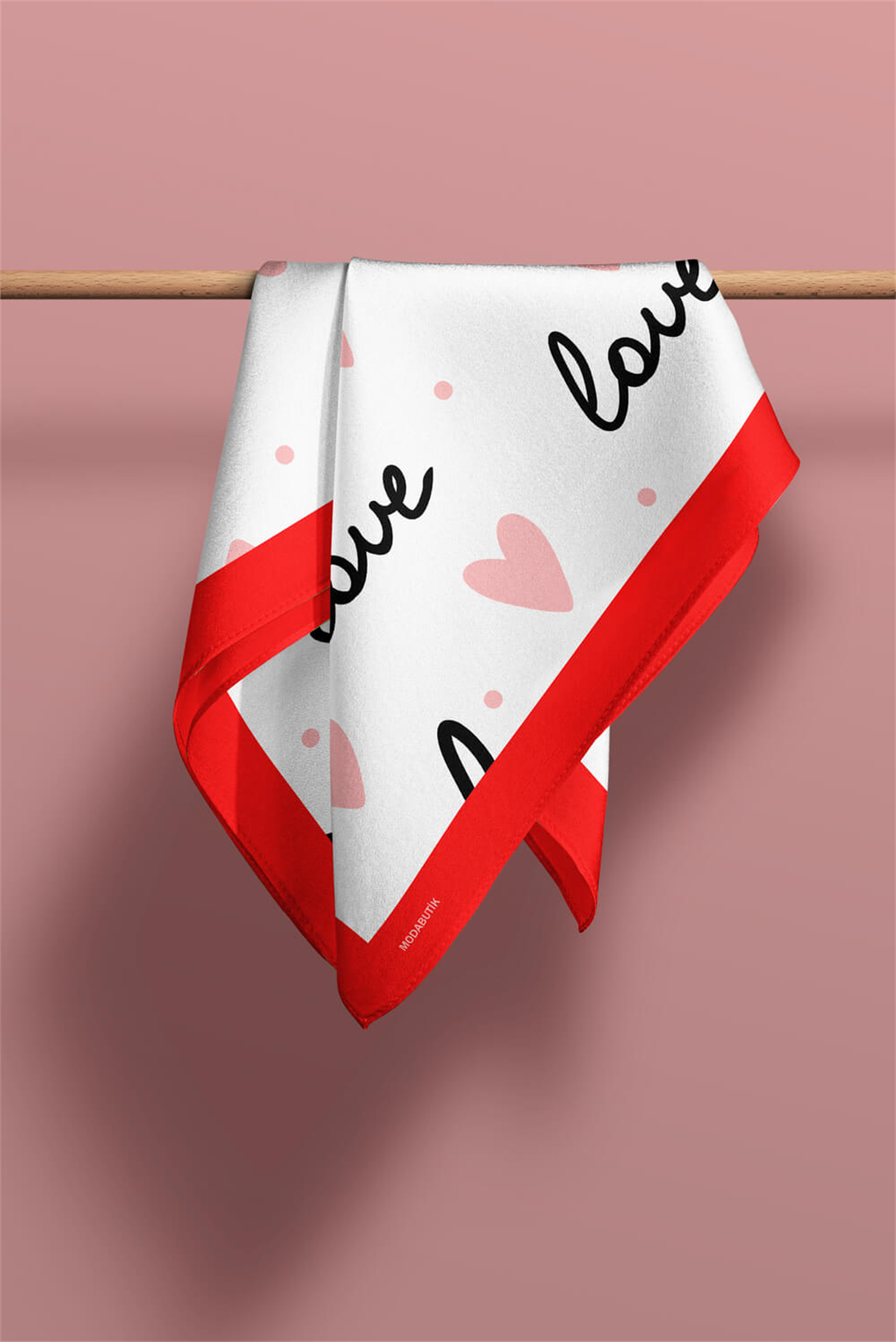 Y13 Kadın Love Desenli Bandana 50x50 Pembe Beyaz DG0468-22