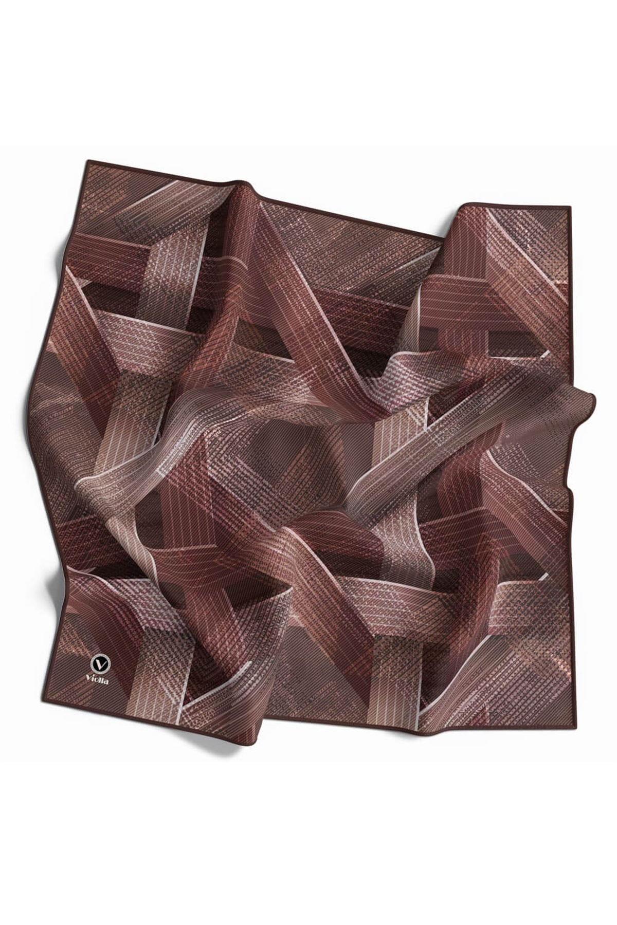 Twill Dokulu Geometrik Desenli Gül Kurusu Renkli 90x90 Eşarp (İpek İçermez) Kenar Dikiş Şekli El Dikişli