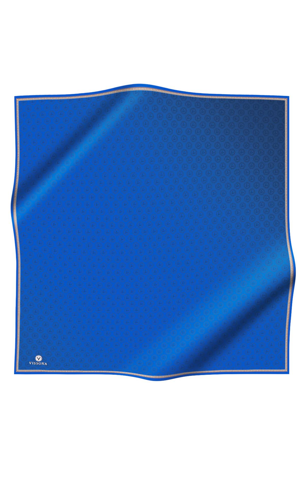 % 57 İPEK % 43 VİSKON Twill İpek Monogram Desenli Saks Renkli 90x90 Eşarp Dikim Şekli : El Dikişi