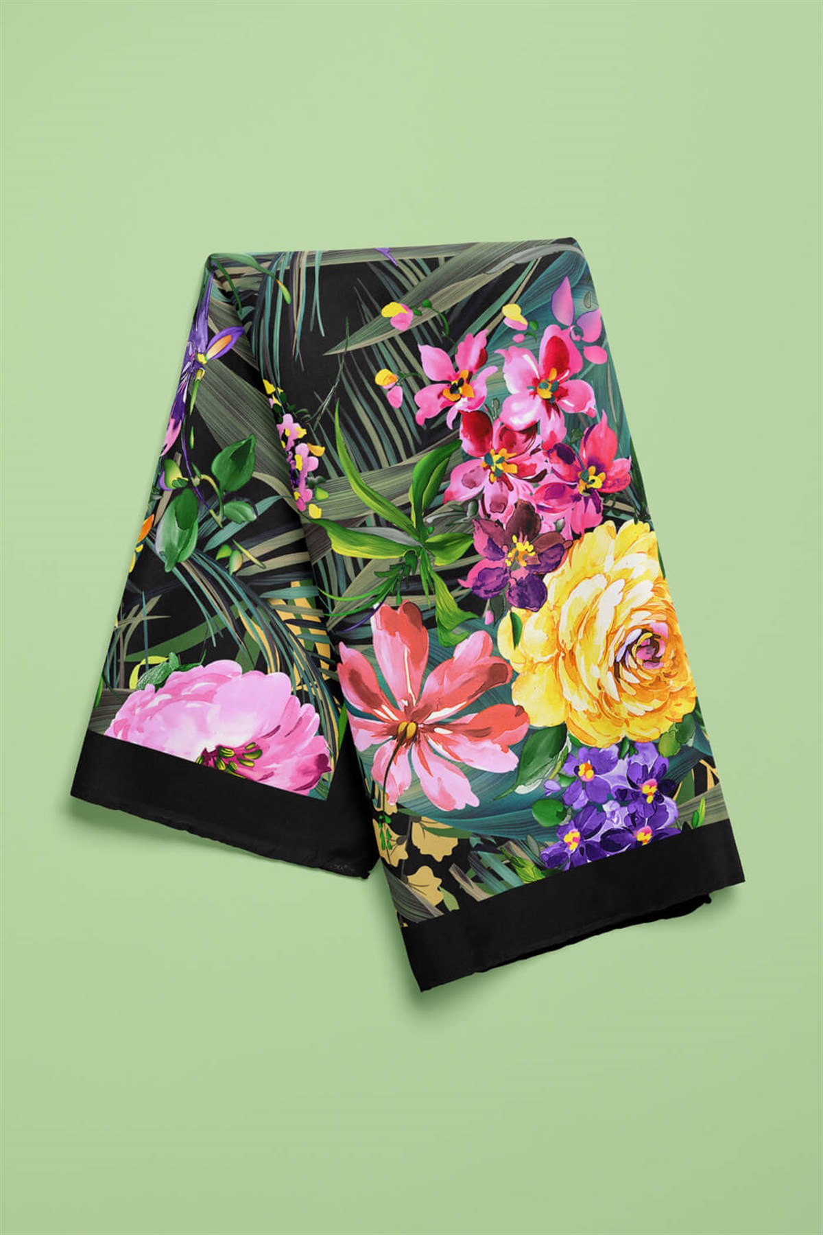Violla H45 Kadın Yeşil Çiçek Desenli 50x50 Bandana HYL DG01404-22