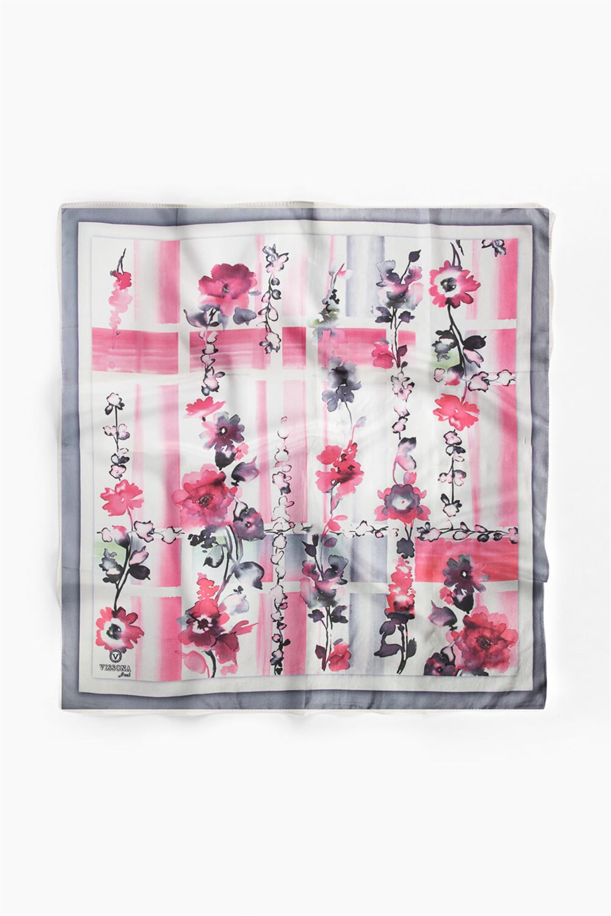 %100 İpek Kadın Desenli Bandana 80x80