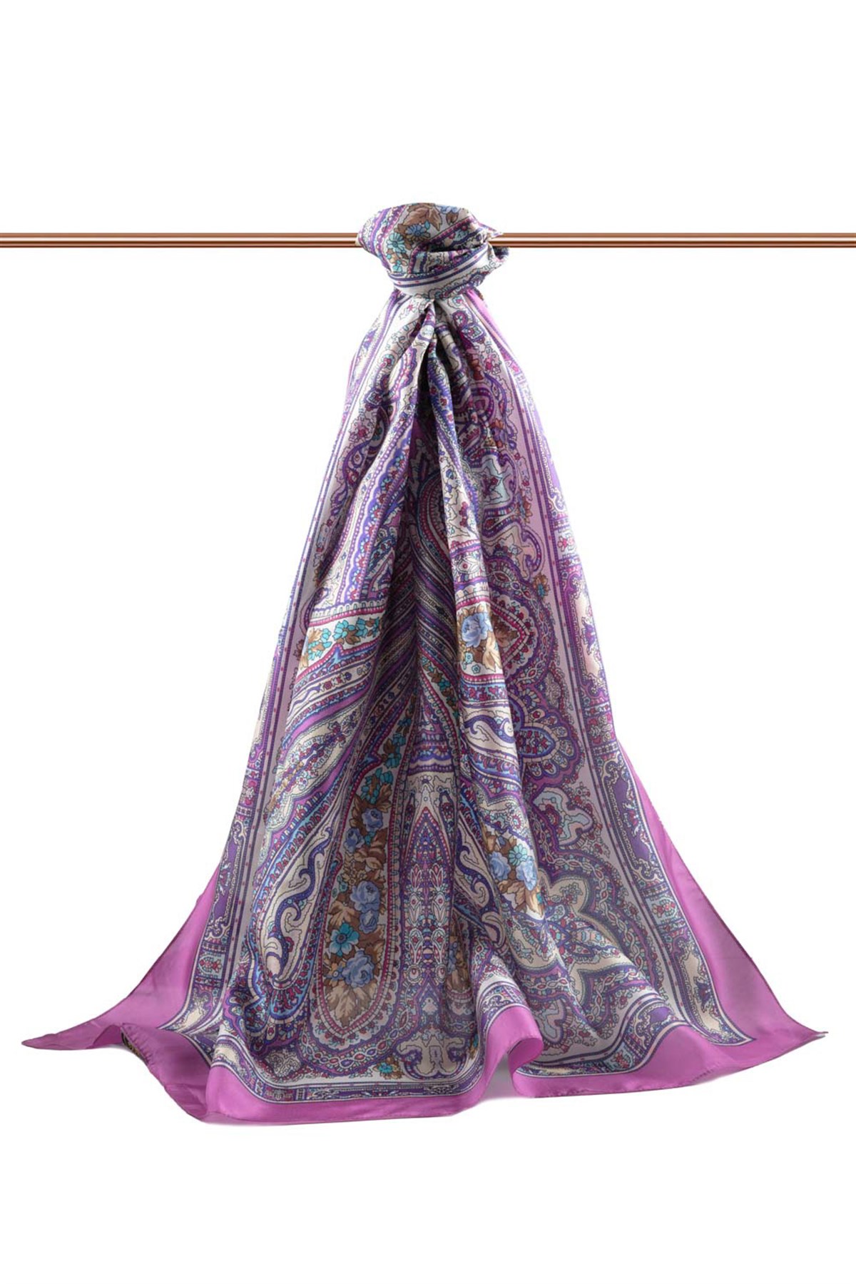 %100 İpek Etro Desenli Fuşya Renkli 92x210 Şal