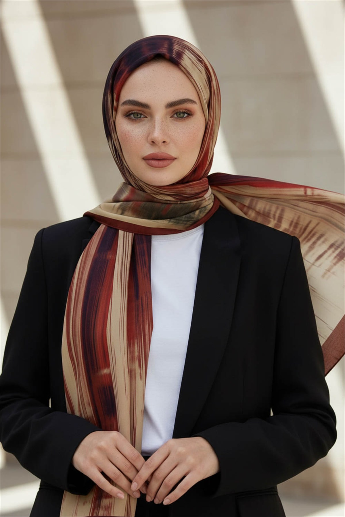 KREP ÇİZGİ DESENLİ BORDO RENKLİ 75X195 KIRIŞMAZ ŞAL