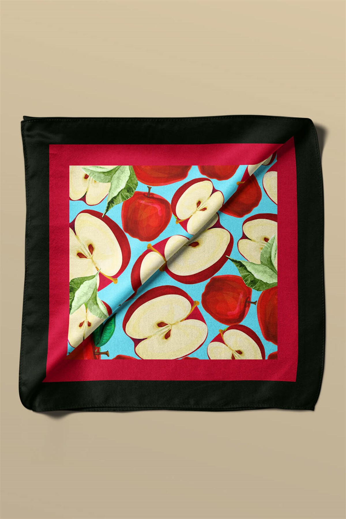 Violla G65 Kadın Kırmızı Krem Apple Desenli 50x50 Bandana HYL DG01058-22