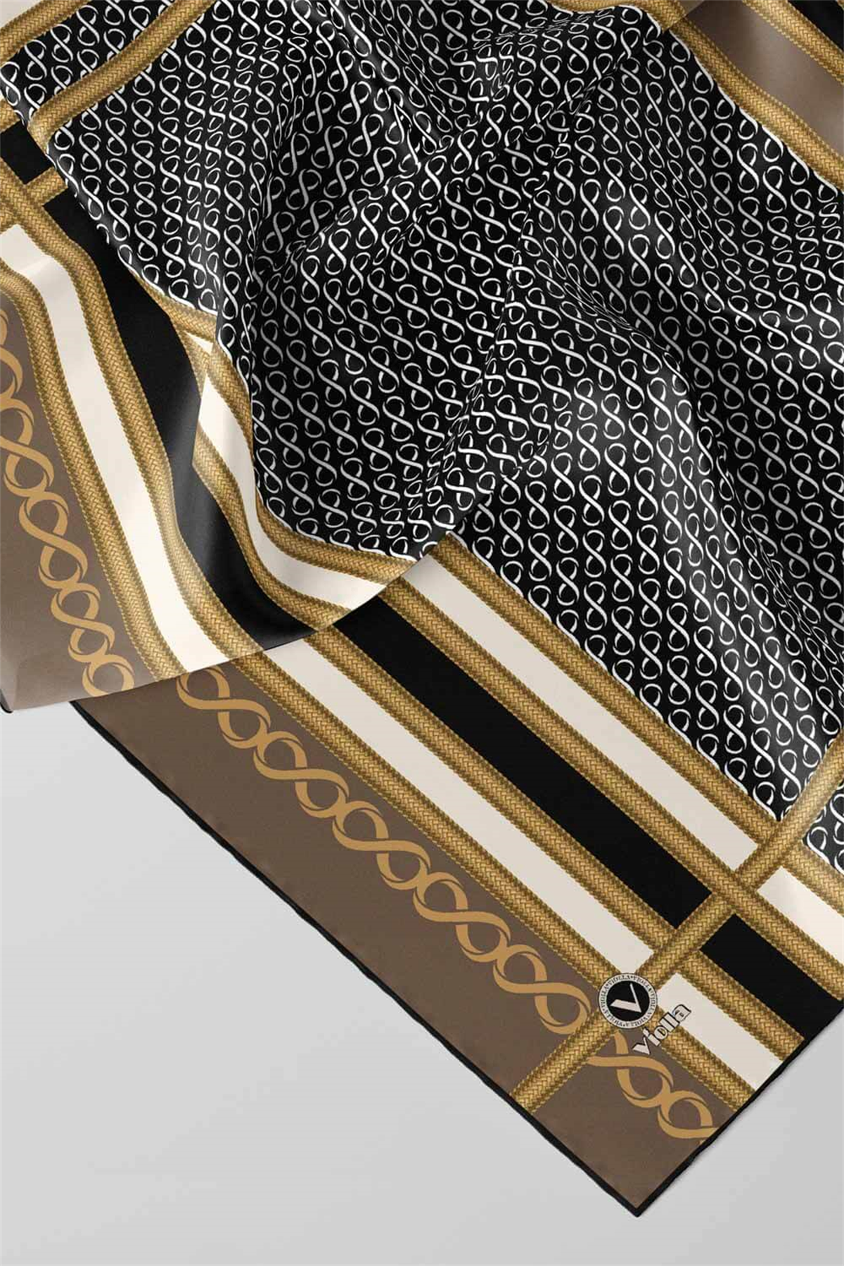 Twil Geometrik Desenli Bej Renkli 90x90 Eşarp (İpek İçermez) Dikim Şekli : El Dikişi