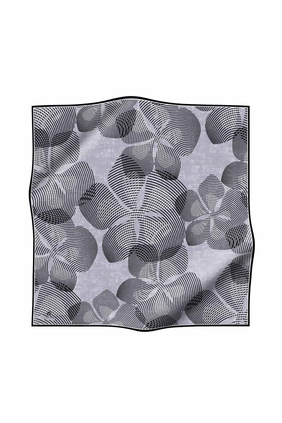 %100 Twill İpek Çizgili Çiçek Desenli Siyah - Gri Renkli 90x90 Eşarp Dikim Şekli : El Dikişi