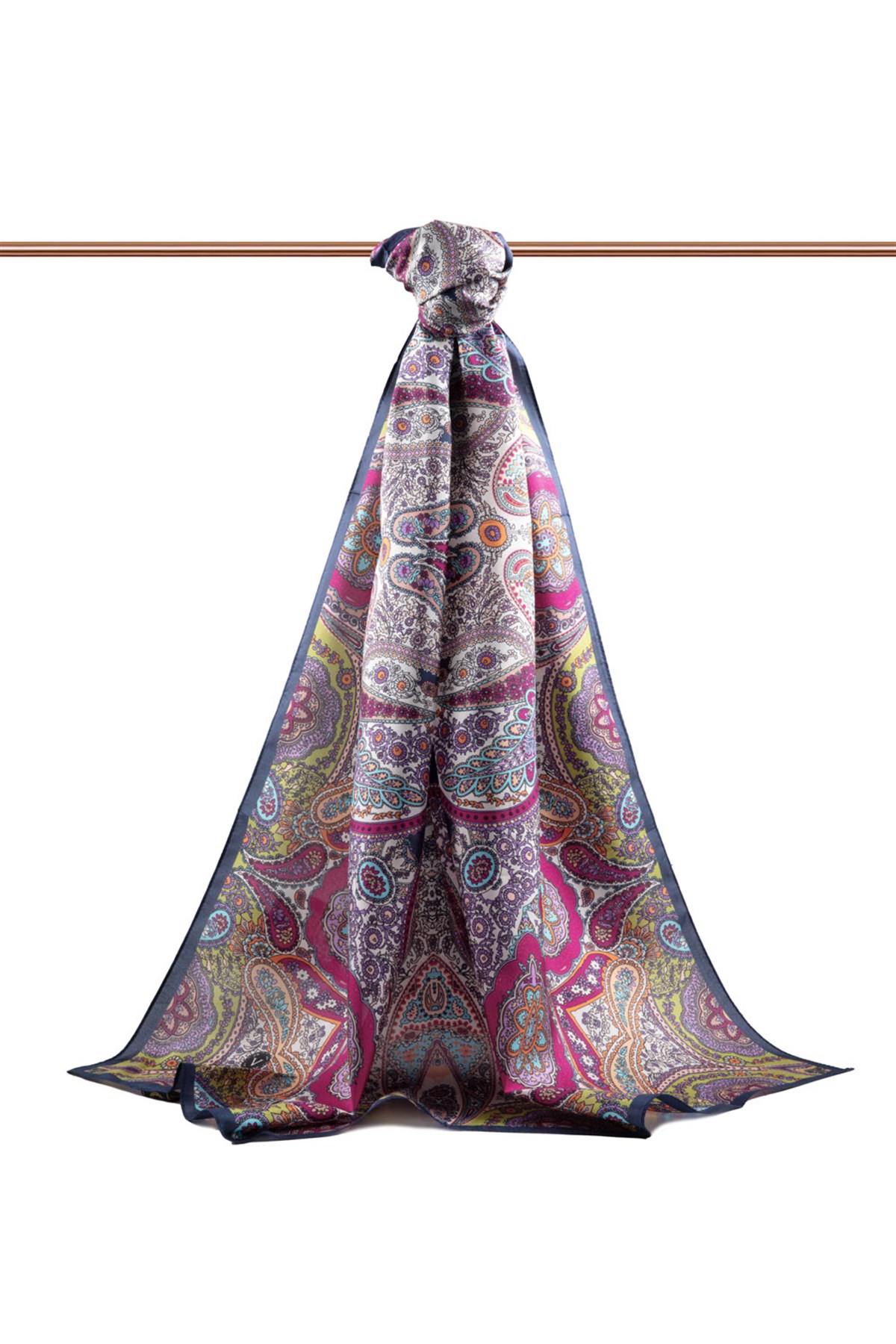 100% İpek Etro Desenli Lacivert Renkli 92x210 Şal