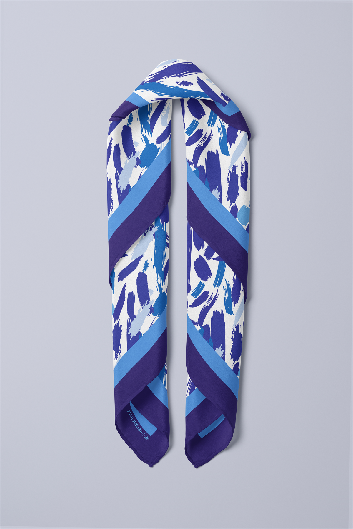 F27 Kadın Mavi Yağlı Boya Desenli 50x50 Bandana HYL DG0741-22