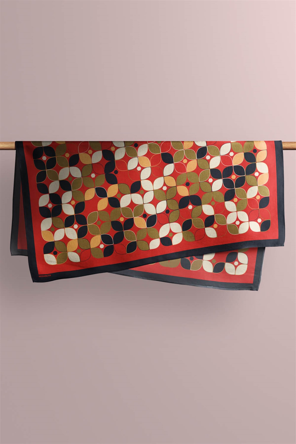 Violla C120 Kadın Kırmızı  Sarmal Yaprak Desenli 50x50 Bandana HYL DG0747-22