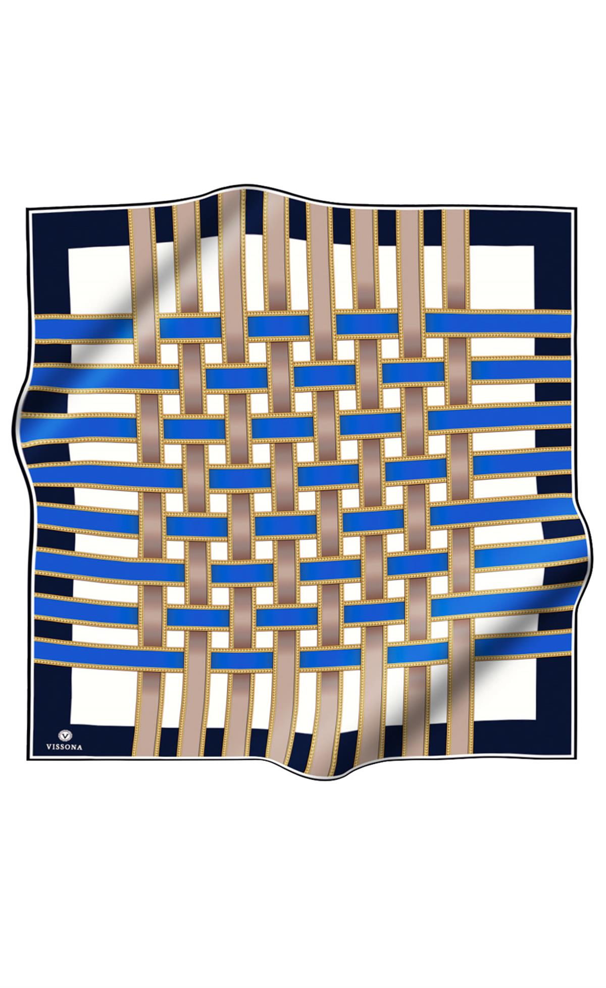 %100 Twill İpek Hasır Örgü Desenli Saks - Lacivert Renkli 90x90 Eşarp Dikim Şekli : El Dikişi