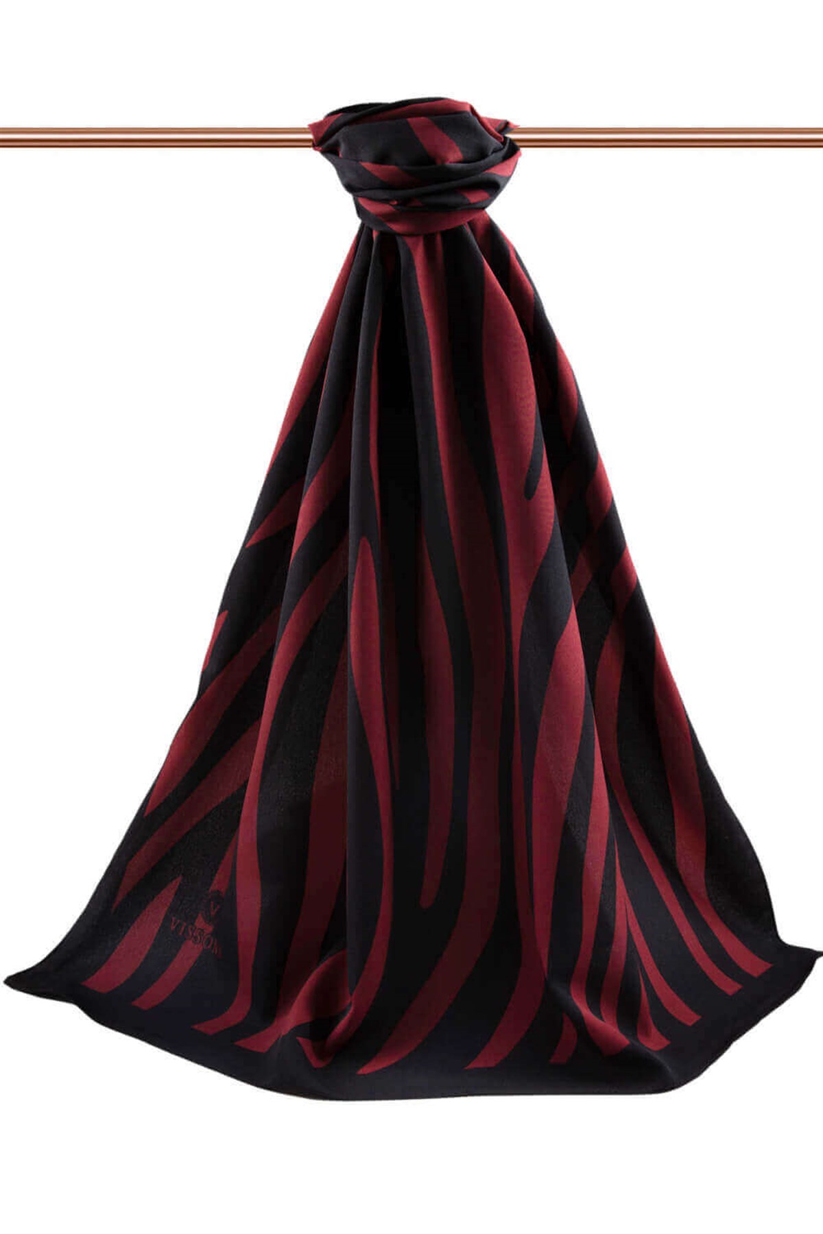 KREP KIRIŞMAZ ŞAL ZEBRA DESENLİ SİYAH - KIRMIZI RENKLİ 75X195