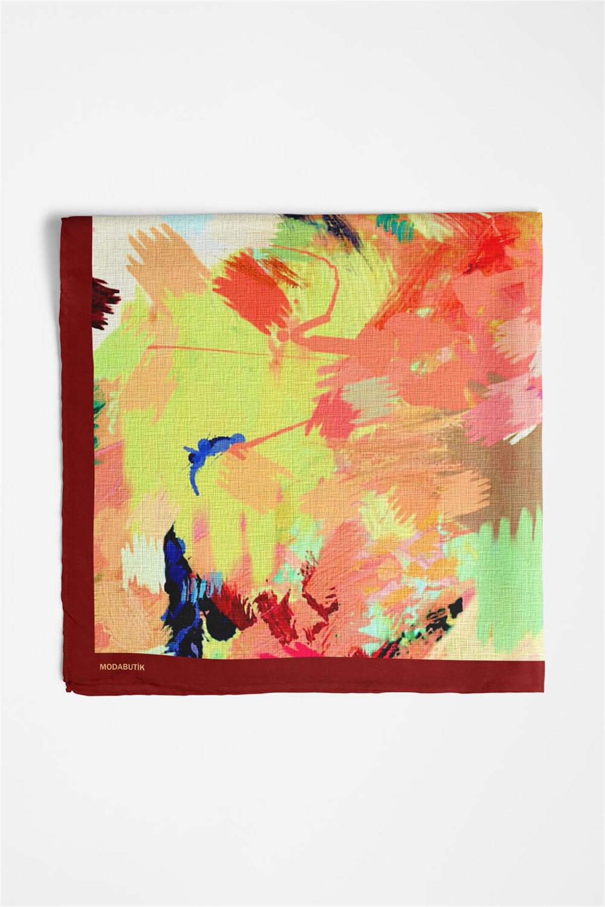 D112 Kadın Sulu Boya Desenli Bandana 50x50 DG0490-22