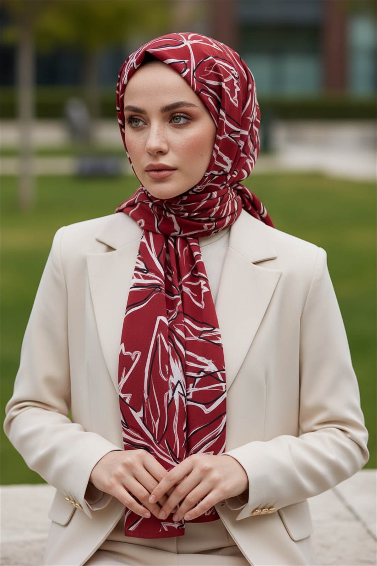 KREP YAPRAK DESENLİ BORDO RENKLİ 75X195 KIRIŞMAZ ŞAL